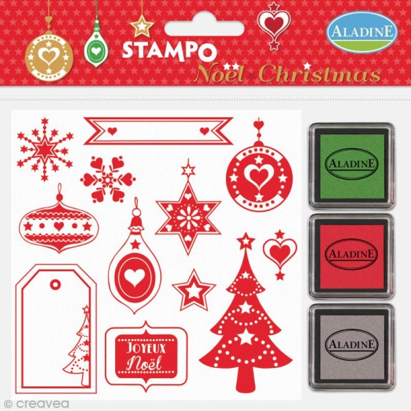 Kit de 12 tampons Stampo - Noël Coeur Etoile - Photo n°1
