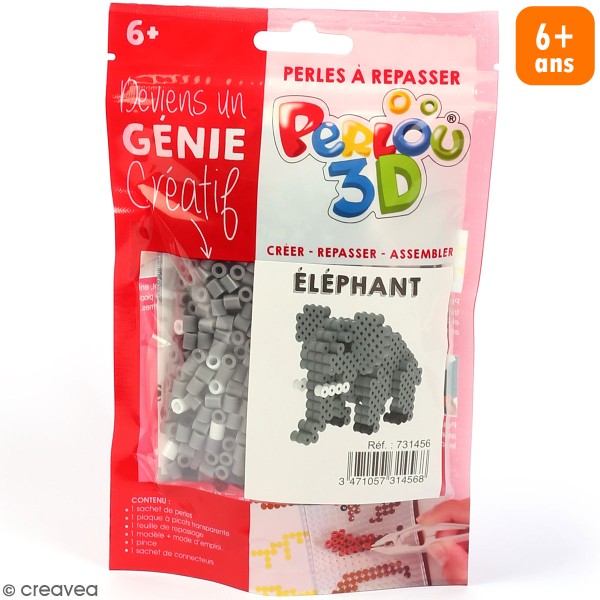 Kit Perles à repasser Perlou 3D - Elephant - Photo n°1