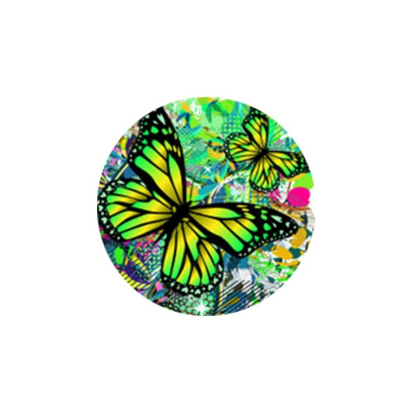 2 Cabochons 14 mm, Verre Rond, Femme Fleur Detail Papillon Vert, Multicolore - Photo n°1
