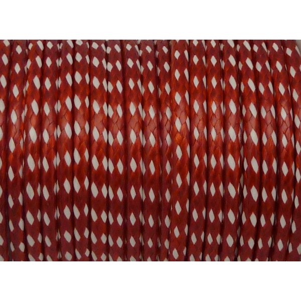 2,50m Cordon Polyester Enduit 2mm Tressé Rouge Et Blanc - Photo n°1