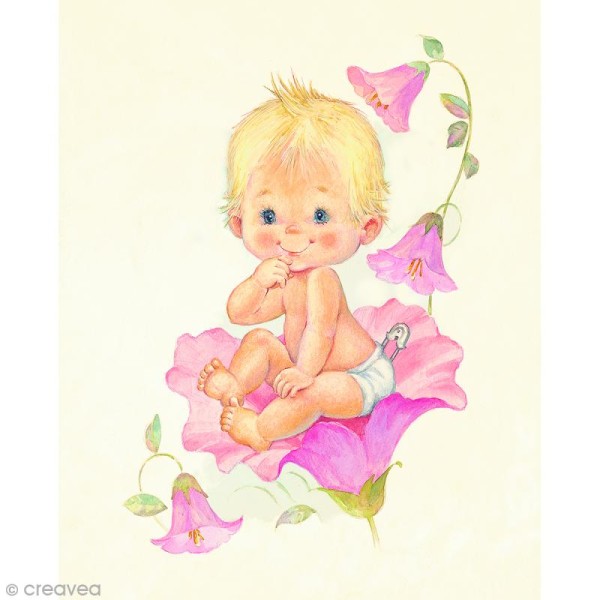 Image 3D Enfant - Bébé fille et fleurs - 24 x 30 cm - Photo n°1