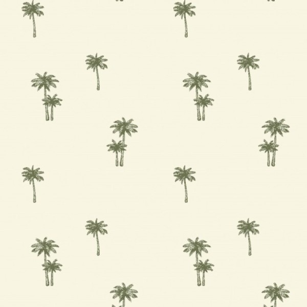Tissu Viscose écru imprimé palmiers Kaki - Photo n°1
