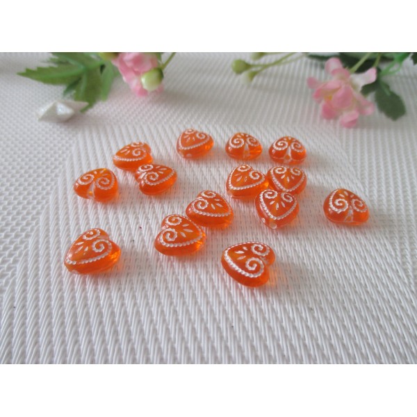Lot de 15 perles acryliques forme cœur orange - Photo n°1