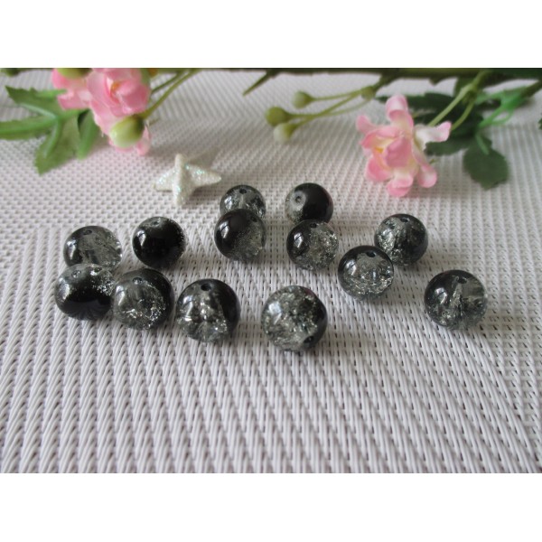 Lot de 20 perles verre craquelé noir et cristal 10 mm - Photo n°1