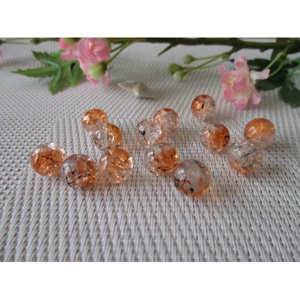 Lot de 10 perles en verre craquelé orange et cristal tréfilé noir - Photo n°1