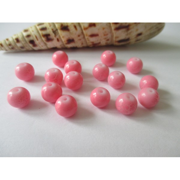 Lot de 20 perles en verre 8 mm rose effet fissuré - Photo n°2