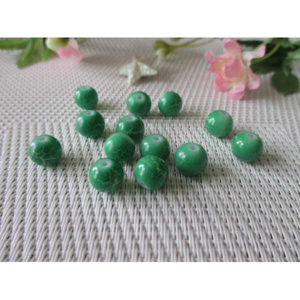 Lot de 20 perles en verre 8 mm vert foncé effet fissuré - Photo n°1