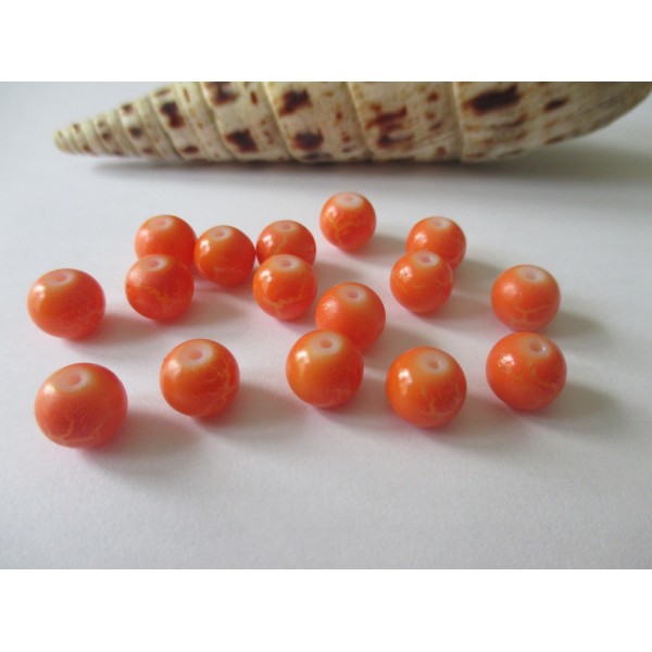 Lot de 50 perles en verre 8 mm orange effet fissuré - Photo n°2