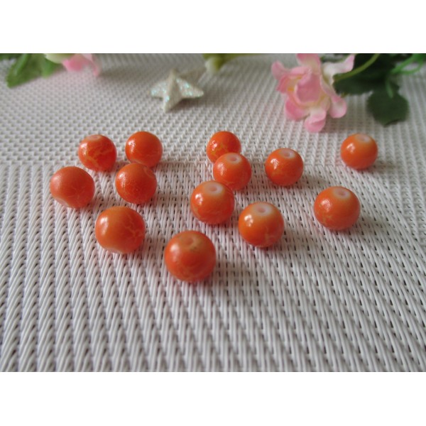 Lot de 50 perles en verre 8 mm orange effet fissuré - Photo n°1