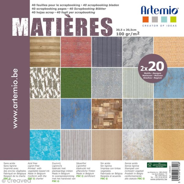 Papier Scrapbooking Artemio - Matières - 30,5 x 30,5 cm - 40 feuilles - Photo n°1