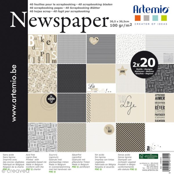 Papier Scrapbooking Artemio - Newspaper - 30,5 x 30,5 cm - 40 feuilles - Photo n°1