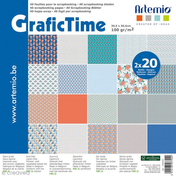 Papier Scrapbooking Artemio - Graphic Time - 30,5 x 30,5 cm - 40 feuilles - Photo n°1