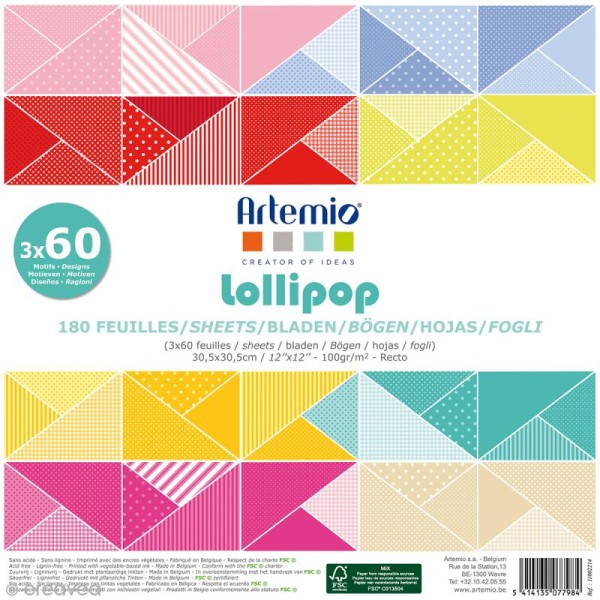Papier Scrapbooking Artemio - Lollipop - 30,5 x 30,5 cm - 180 feuilles - Photo n°1