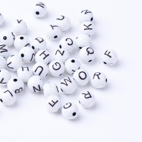 50 Perles Blanche Lettre Alphabet Ronde 8mm Braclet, Attache tetine, Collier, Porte clé - Photo n°5