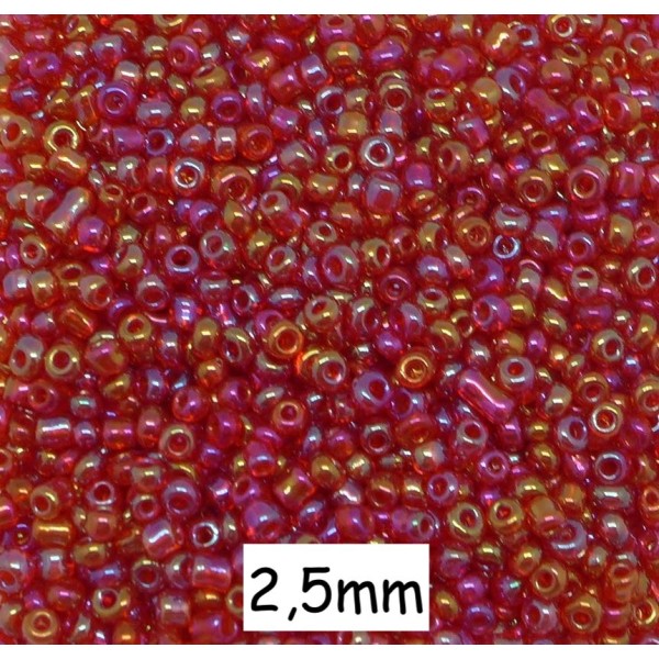 30g Perles De Rocaille 2,5mm Rouge Framboise Irisé Environ 2250 Perles - Photo n°1