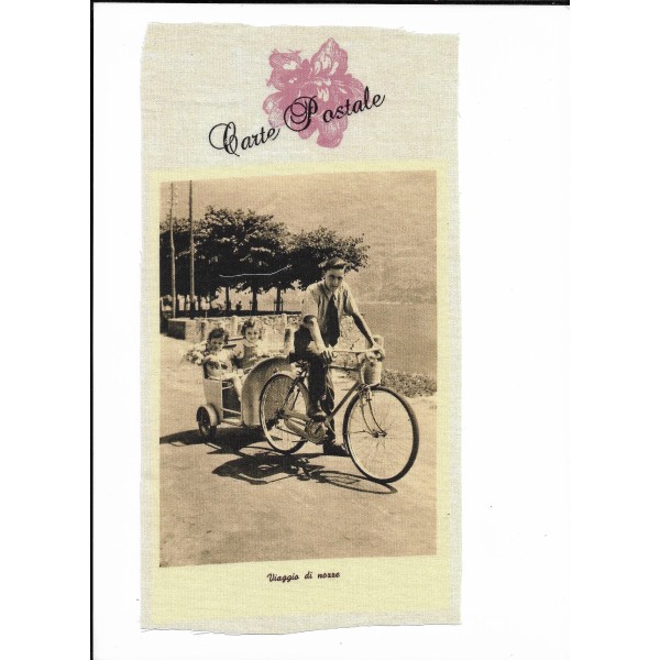 Vignette de Tissu 12x17 cm Enfants carriole à vélo Vintage - Photo n°1