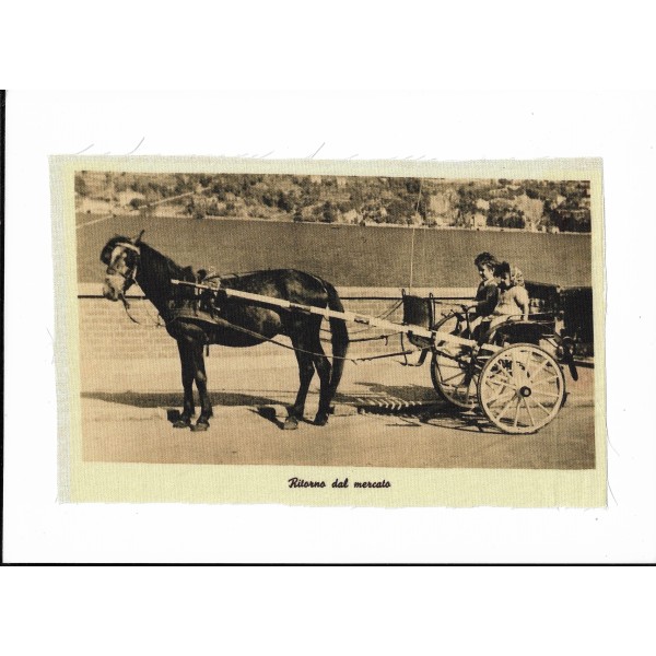 Vignette de Tissu 13x23 cm Enfants carriole à cheval Vintage - Photo n°1