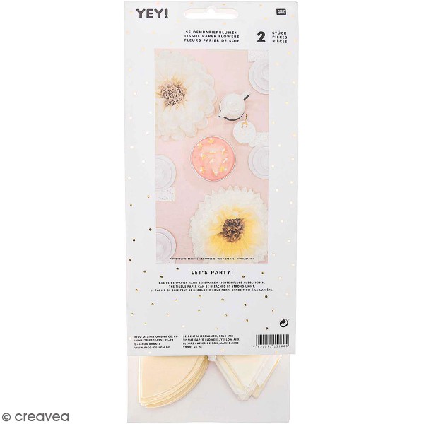 Fleurs en papier de soie - Jaune pastel - 45cm de diamètre - 2 pcs - Photo n°1