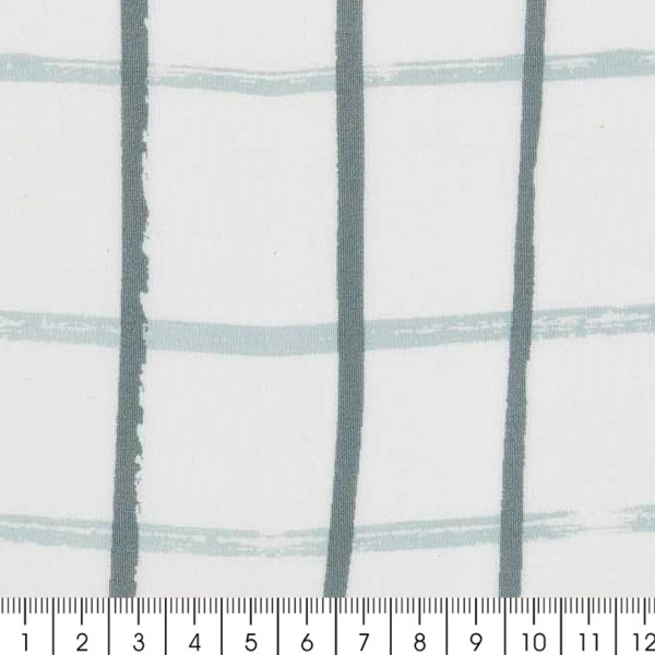 Coupon de tissu Toile coton - Carreaux bleus - Fond Gris - 50 x 140 cm - Photo n°2