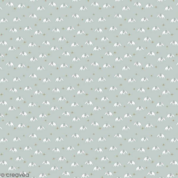 Coupon de tissu jersey - Eléphants détails Métallisés - Fond Bleu gris - 70 x 100 cm - Photo n°1