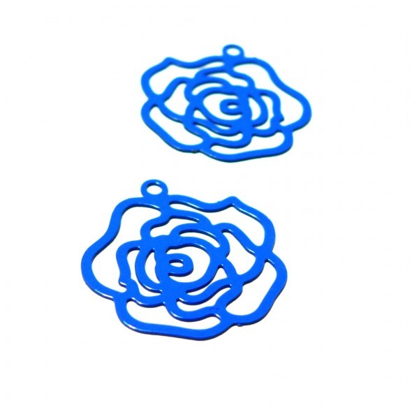 AE112817 Lot 4 Estampes pendentif filigrane Fleur Pivoine couleur Bleu Roi de 20 par 21mm - Photo n°1