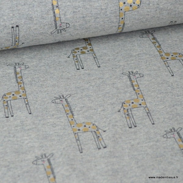 Tissu jersey Giraffe à pois dorés, gris clair chiné - Photo n°1