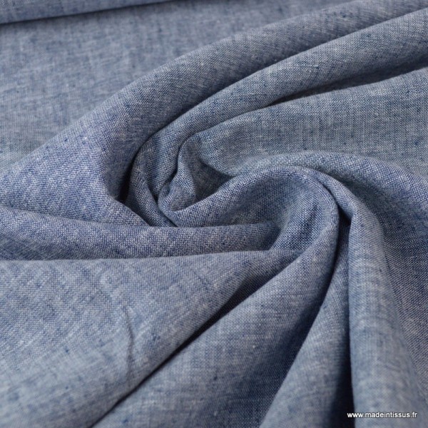 Tissu chambray Lin Coton coloris marine - Photo n°2