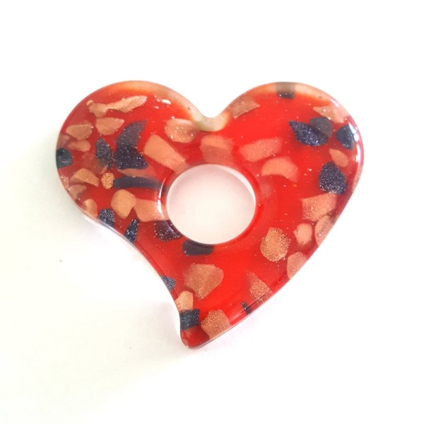 Pendentif coeur en verre , rouge , 51x58mm - S - Photo n°1