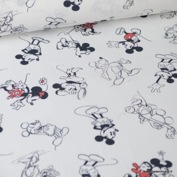 Tissu coton DISNEY imprimé Mickey et Minnie Rouge et noir Oeko tex - Photo n°1