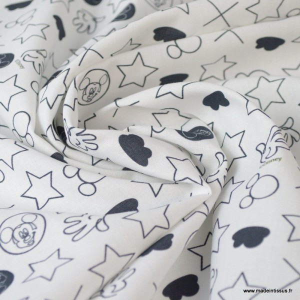 Tissu coton DISNEY imprimé Mickey, croix et ronds noir et Blanc Oeko tex - Photo n°2