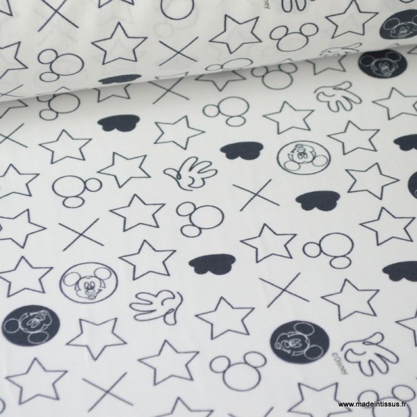 Tissu coton DISNEY imprimé Mickey, croix et ronds noir et Blanc Oeko tex - Photo n°1