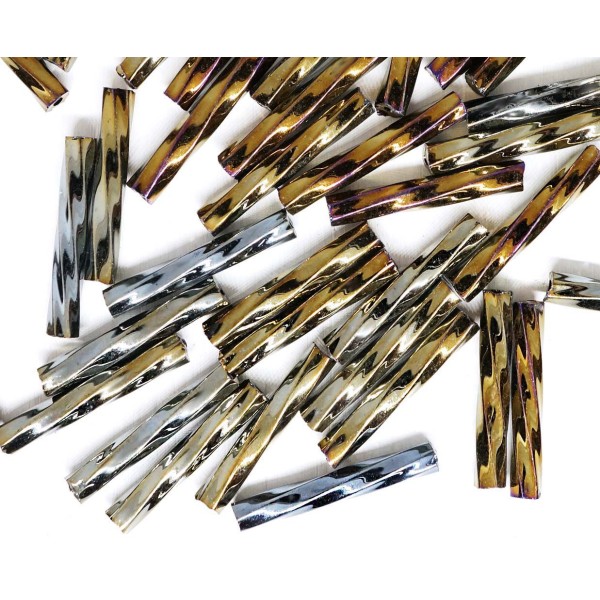 100pcs x 15mm Extra Long Iris Bronze Métallisé enrouler autour du Verre tchèque Perles de Bugle PREC - Photo n°1