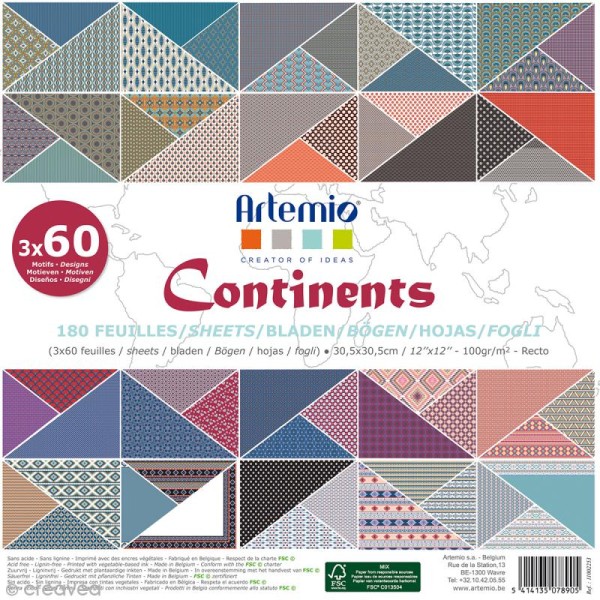 Papier scrapbooking Artemio - Continents - 30,5 x 30,5 cm - 180 feuilles - Photo n°1