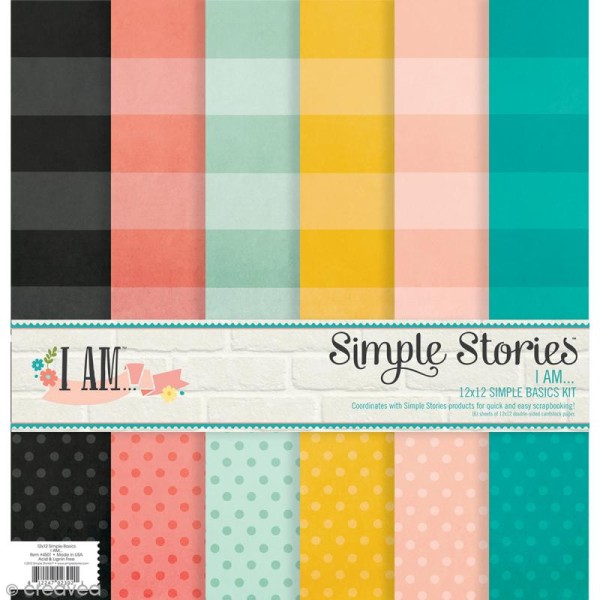 Assortiment papiers Simple Stories - I AM - 30,5 x 30,5 cm - 6 feuilles - Photo n°1