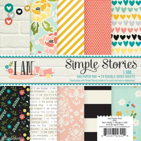 Assortiment papiers Simple Stories - I AM - 15 x 15 cm - 24 feuilles - Photo n°1