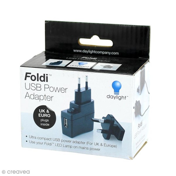 Adaptateur secteur et USB pour lampe led Foldi - Compatible UK et Europe - Photo n°1
