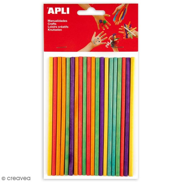 Pics à bout plat en bois Apli - Multicolores - 5 mm x 15 cm - 25 pcs - Photo n°1