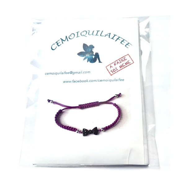 Kit bracelet tressé noeud noir et fil violet - Photo n°1