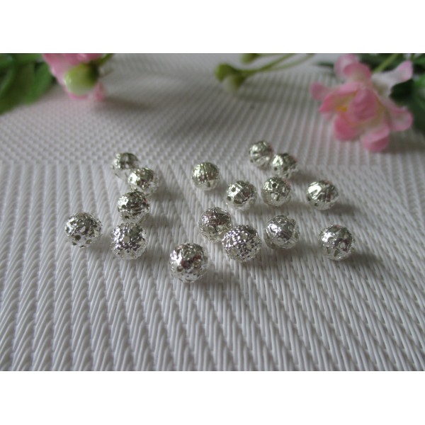 Lot de 30 perles filigrane argentées 6 mm - Photo n°1