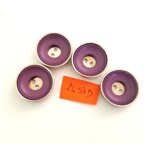 4 Boutons résine violet et métal argenté - 23mm – 2457D - Photo n°1
