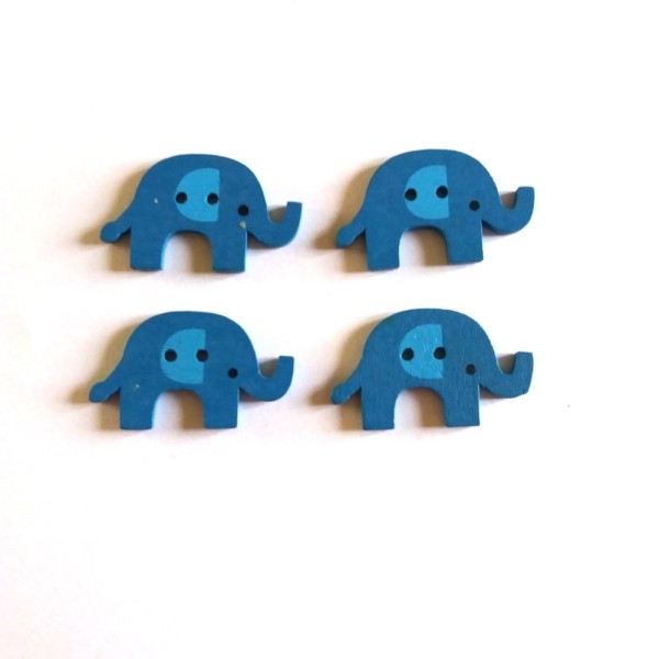 4 Boutons bois éléphant bleu – 34x20mm - Photo n°1