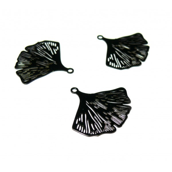 AE113811 Lot 4 Estampes pendentif filigrane Ginkgo couleur Noir de 20 par 25mm - Photo n°1