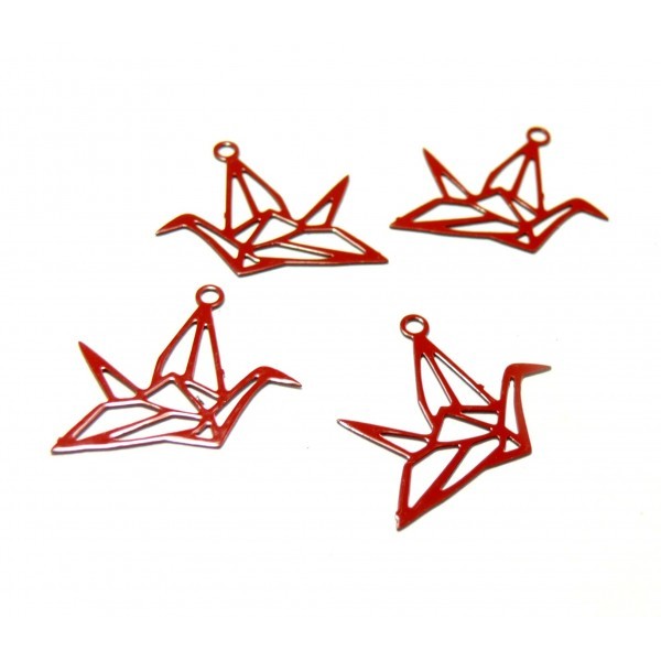 AE116420 Lot 4 Estampes pendentif filigrane Grue Origami couleur Rouge de 15 par 20mm - Photo n°1