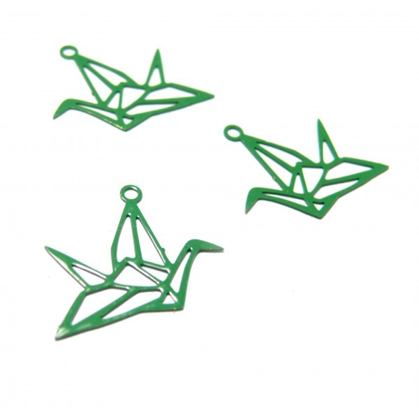 AE116420 Lot 4 Estampes pendentif filigrane Grue Origami couleur Verte de 15 par 20mm - Photo n°1