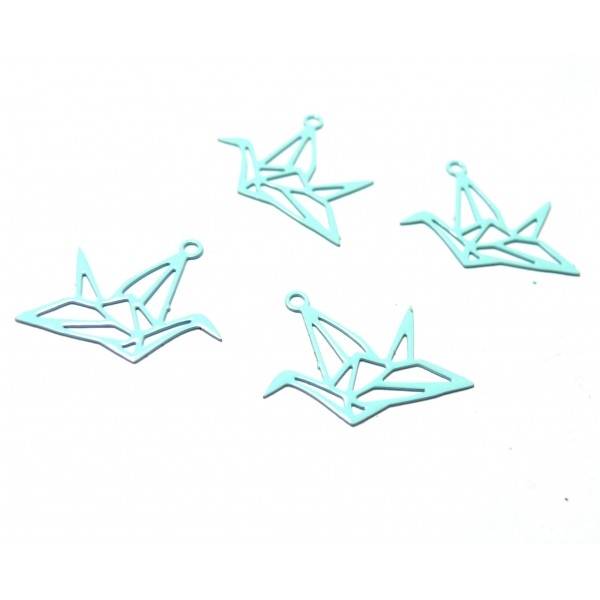 AE116420 Lot 4 Estampes pendentif filigrane Grue Origami couleur Bleu Ciel de 15 par 20mm - Photo n°2