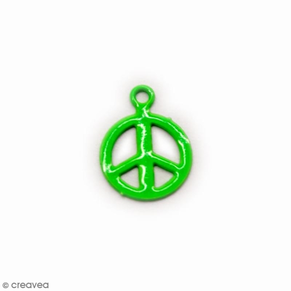 Mini Breloque Symbole Peace and Love vert fluo - 7 mm - 10 pcs - Photo n°1
