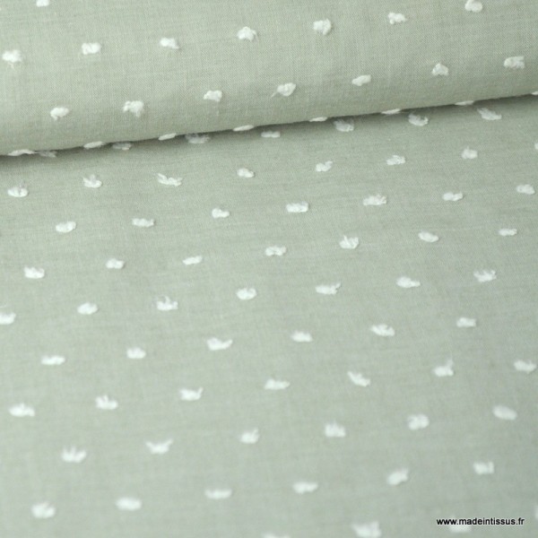 Tissu plumetis voile de coton chambray Kaki - Photo n°1