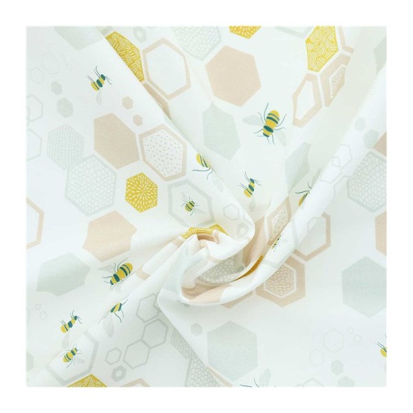 Tissu popeline Oeko tex imprimé hexagones et abeilles menthe, rose et moutarde Katia Fabrics x1m - Photo n°2