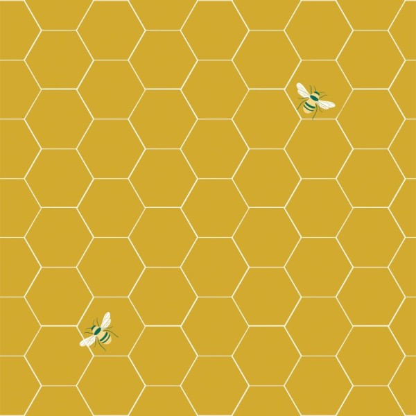 Tissu popeline Oeko tex imprimé hexagones et abeilles moutarde Katia Fabrics x1m - Photo n°1