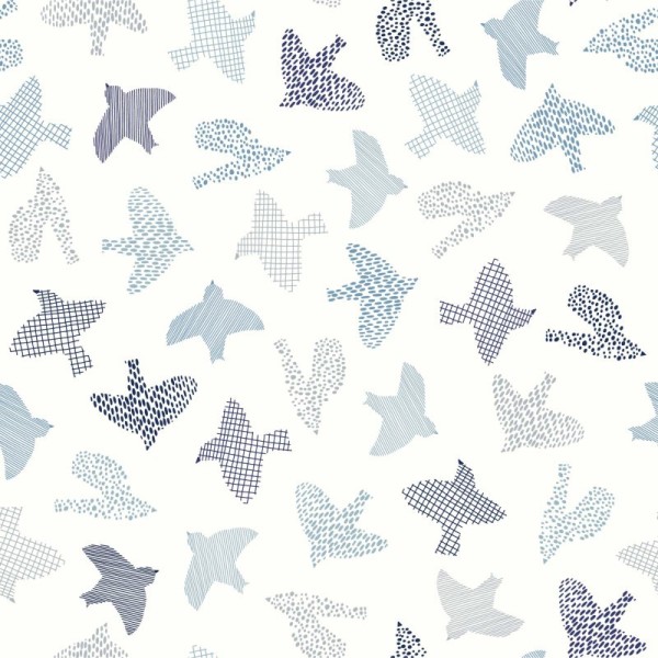 1 coupon Tissu popeline Oeko tex imprimé oiseaux Japonais bleus fond blanc Katia Fabrics - Photo n°1